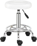 Modern Rolling Round Stool Chair,PU Leather Swivel Adjustable Rolling Stools,Ergonomic Swivel Salon Spa Barstools,Office Drafting Chairs,with Wheels,for Home, Kitchen, Medical, Lab (White)