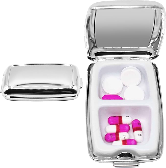 Set of 2 Rectangular Pocket Purse Pill Box & Organizer with Dual Compartments (Blank Recessed Top)