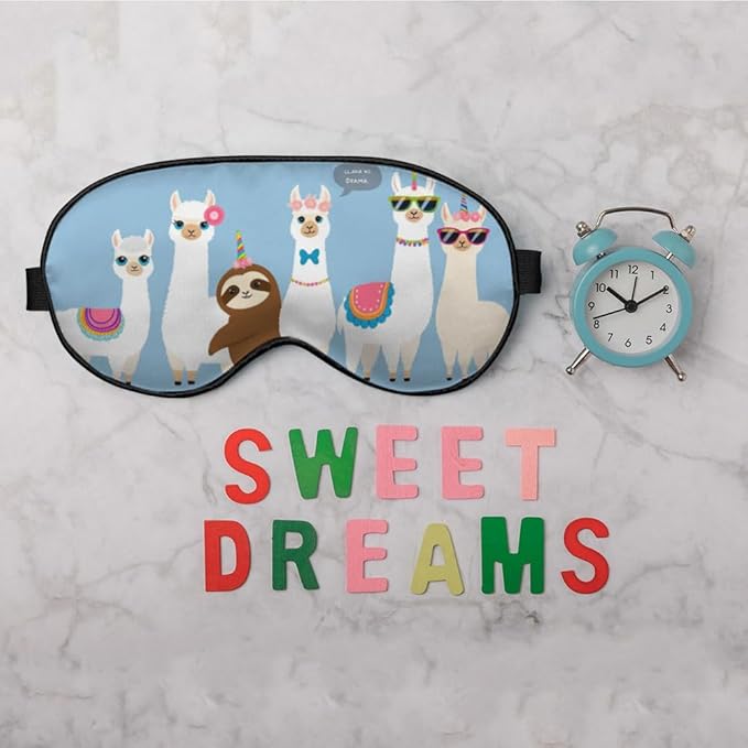 White Llamas Sleep Mask Eye Mask Alpaca Sloth Rainbow Glasses Llamas Cute Flowers Blue Sleep Mask Light Blocking Adjustable Smooth Soft Eye Masks for Women Deep Rest Travel