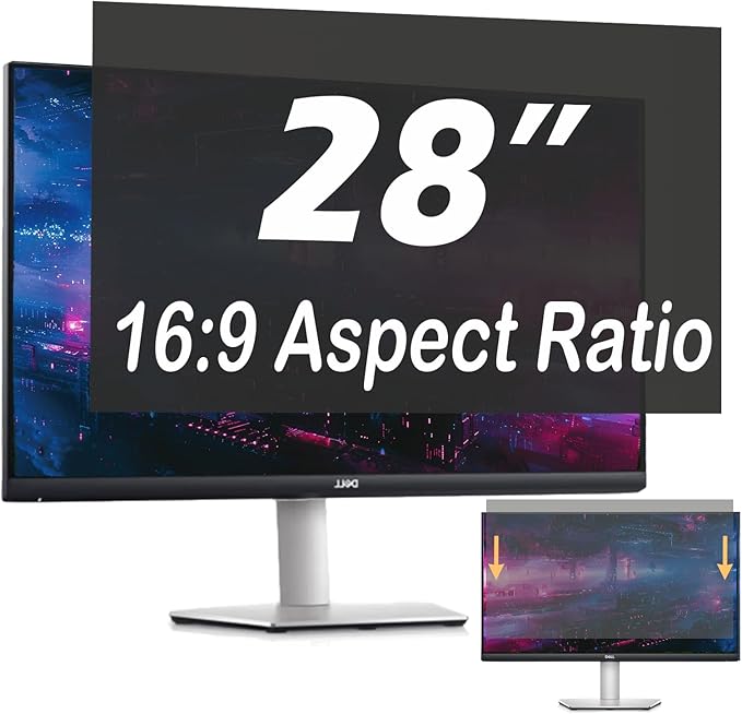 28 Inch Privacy Screen for Computer Monitor, 16:9 Anti-Spy Filter for Laptop & PC Display, Blue Light Blocking Anti-Glare Reversible Protector Film, Easy Slide-Mount Installation (28 Inch Widescreen(16:09))