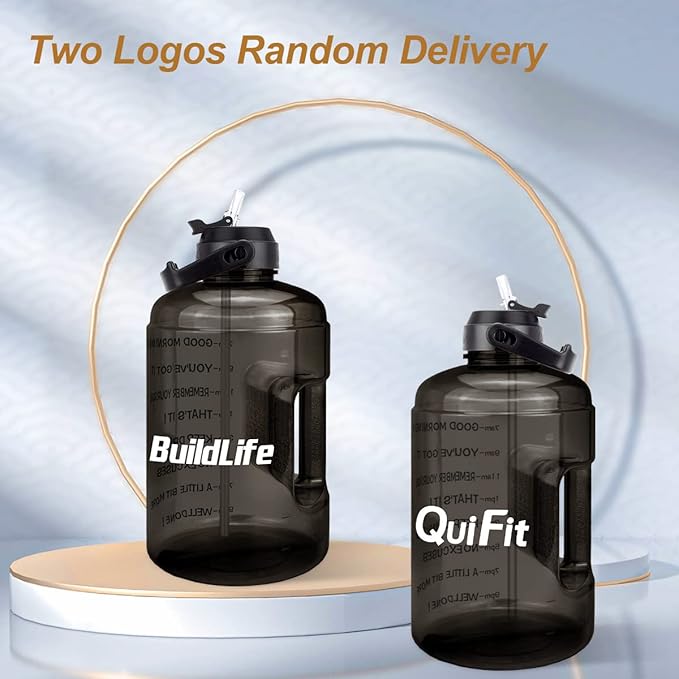 QuiFit 1 Gallon Water Bottle - with Straw & Motivational Time Marker Leak-Proof BPA Free Reusable Gym Sports Outdoor Large(128OZ/73OZ) Capacity Water Jug
