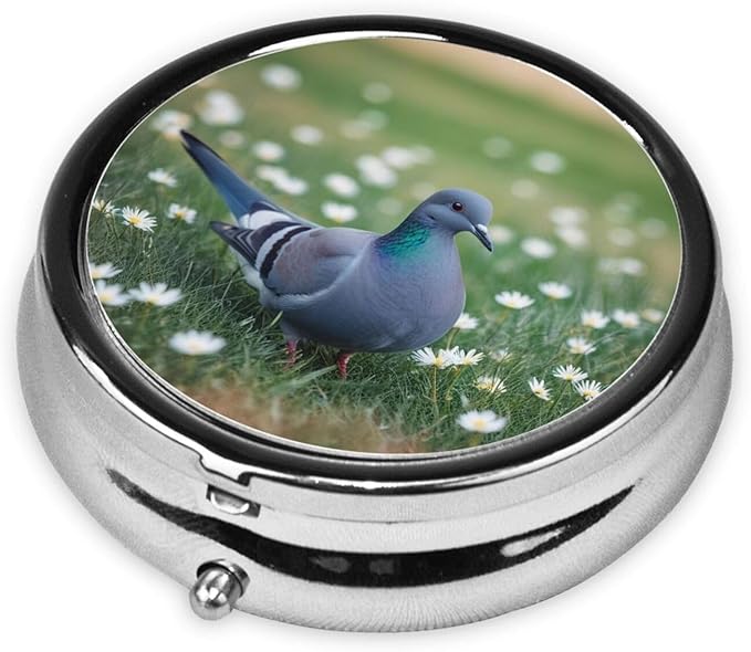ZhongGuo Grass and Dove Printed Pill Organizer,Round Travel Pill Organizer Mini Medicine Pill Box for Purse Iron Plating