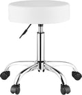 VEVOR Rolling Stool with Wheels, 450 LBS Weight Capacity Round Rolling Stool Chair, Height Adjustable Thickened PU Leather Swivel Stool for Salon, Spa, Massage, Tattoo, Clinic, White