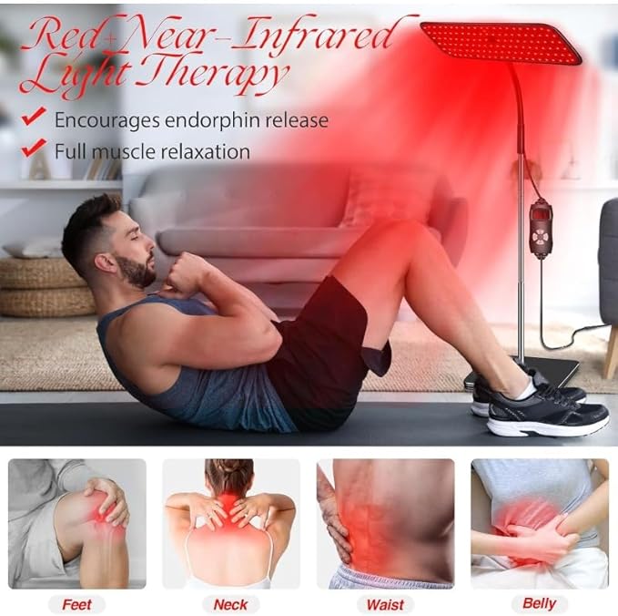 Body and Facial red Light Therapy, 660nm 850nm Infrared red Light Treatment lamp Equipment, extendable Floor-Standing Type, with a Large Panel and a Stable Stand at Home.