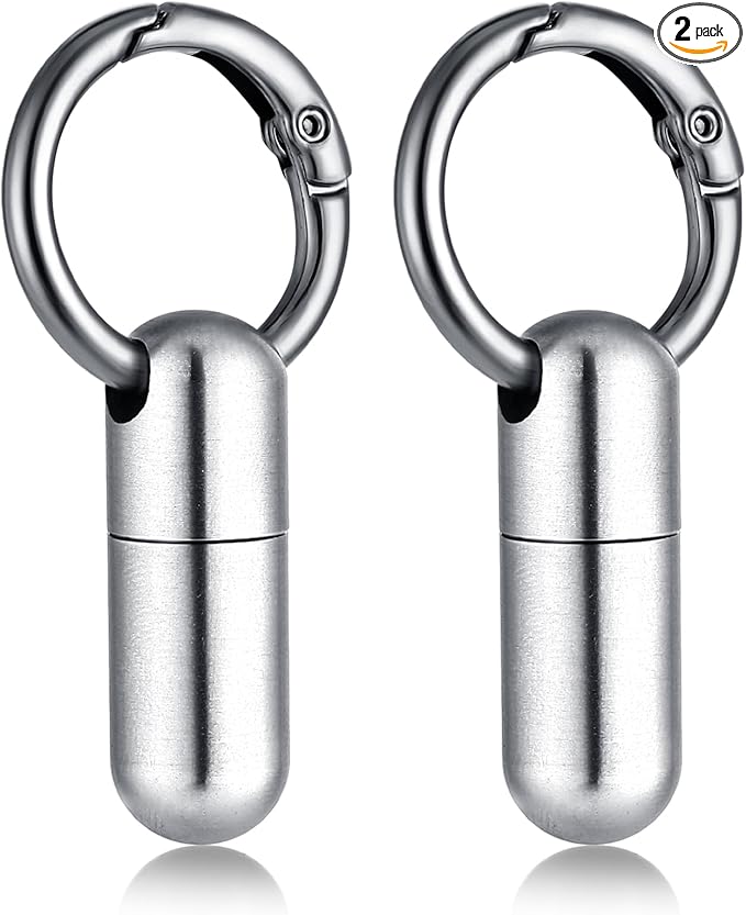 2 PCS Small Pill Case Micro Keychain Pill Holder Portable Waterproof Container Tiny Pocket Medicine Organizer with Keyring for Travel Purse Pocket Handbag Outdoor