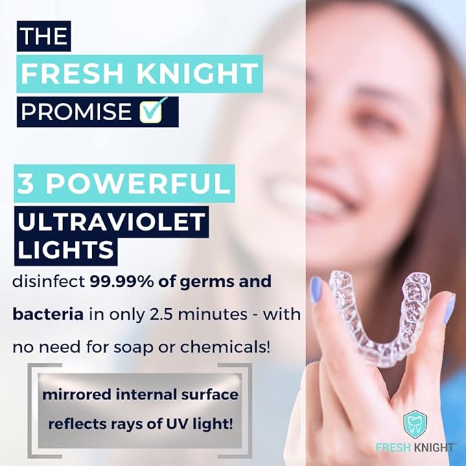 FRESH KNIGHT UV Retainer Case | UVC Retainer Cleaner, Disinfects Cleans and Removes Odors, Mouth Guard Case, compatible for Invisalign Container (Black-UV)