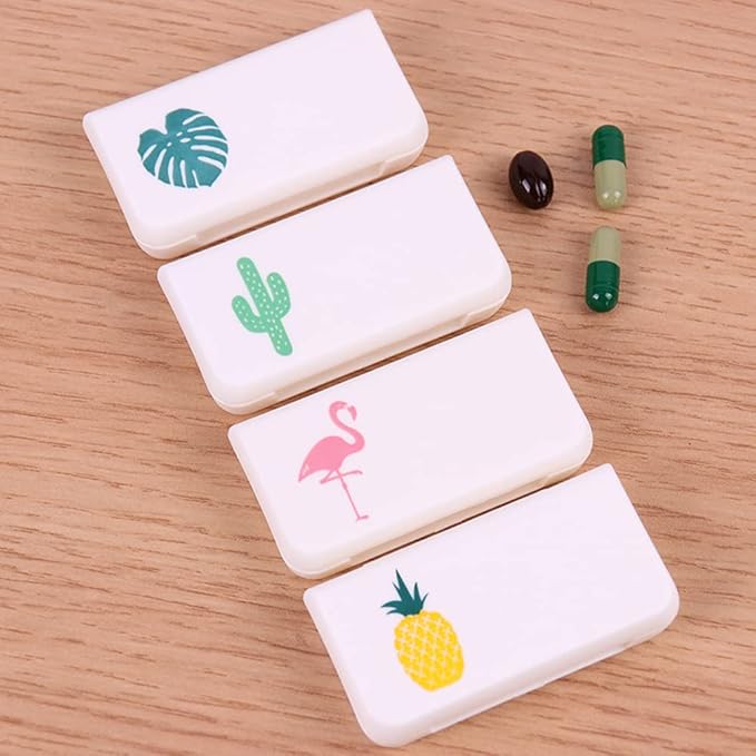 Daily Pill Box Case Waterproof Medicine Organizer Vitamin Holder Mini Pill Medicine Container for Travel Use -3 Compartments-Turtle Leaf