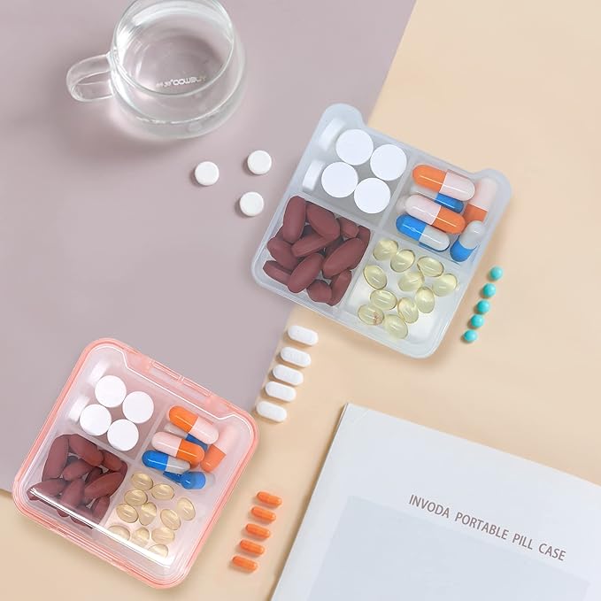 3PCS Pill Case for Pocket Travel Pill Organizer Small Pill Box Portable 4 Compartments Removable Medicine Organizer for Vitamin Fish Oil (3PCS)
