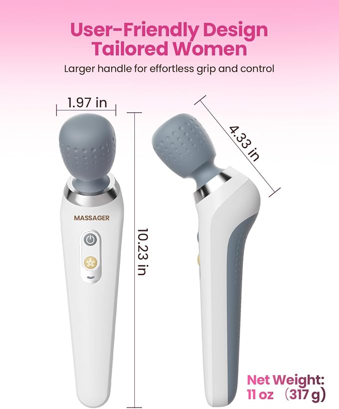 Electric Handheld Back Massager, Cordless Rechargeable Personal Massager, Powerful, Waterproof, Soft Silicone Massage Head, Long Battery, Great Gift