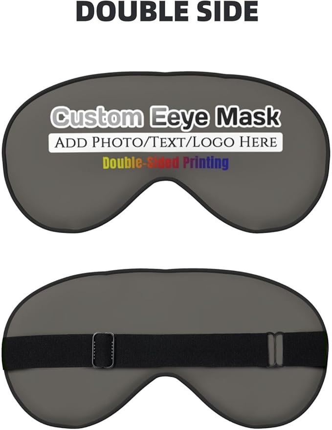 Custom Sleep Eye Mask Personalized Men Women Blindfold Design Your Own Photo Text Logo Adjustable Strap Soft Eyeshade Customized Blackout Eye Cover for Home Offices Travel Charcoal