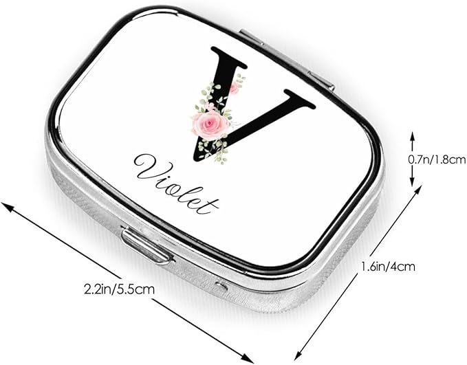 Custom Pill Box Personalized Square Small Pill Case with Mirror Add Your Photo Text Logo Name Decorative 2 Compartment Portable Metal Medicine Container Vitamin Organizer for Pocket Purse Travel (V)