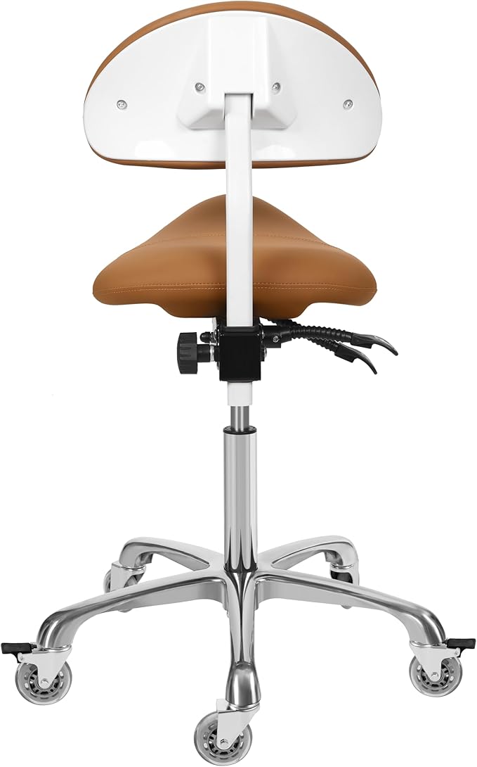 Saddle Stool Chair With Back Support - Ergonomic Rolling Saddle Stools with Wheels Heavy Duty Hydraulic Swivel Adjustable Stool Esthetician Chair for Massage Hair stylist Salon Tattoo office (Camel)