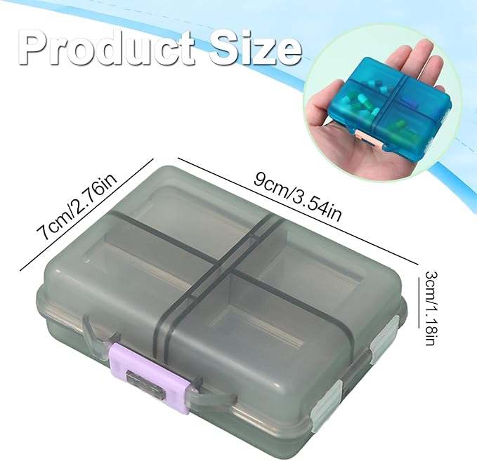 Weekly Travel Pill Organizer Box, 8 Compartments Small Fold Medicine Case Holder, Daily AM PM Morning Night Pocket Travel Capsule Dispenser for Vitamin, Fish Oil, Supplement, Tablet, Grey