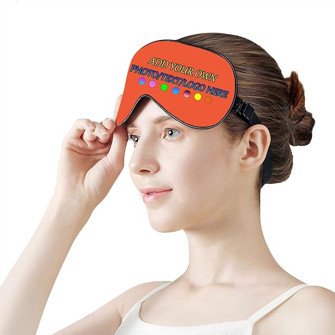 Personalized Eye Mask, Custom Eyeshade Blindfold Add Your Design Image Text Customized Eye Cover with Adjustable Strap for Sleeping Travel Work Naps Blocks Light, OrangeRed