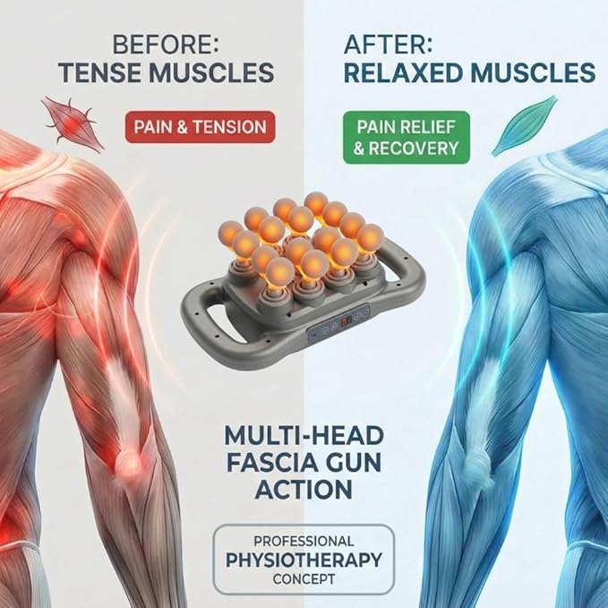 16-Head Deep Tissue Body Massager with Heat, 3 Modes & 30 Intensities, Multi-Head Back Massager for Full Body Relief, Quiet Percussion Massager for Back, Neck, Legs, Waist,2600mAh Battery