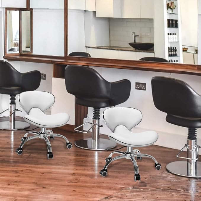 Pedicure Chair for Nail Tech,Adjustable Height, Hourglass Type Ergonomic Back Support Rolling Swivel Stool,Pedicure Stool for Feet Perfect for Massage and Salon Office Facial Spa Medical Tatoo(White)