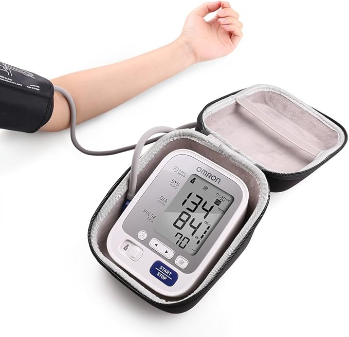 LotFancy Hard Case Travel Bag for Omron BP742N 5 Series Upper Arm Blood Pressure Monitor with Cuff that fits Standard and Large Arm