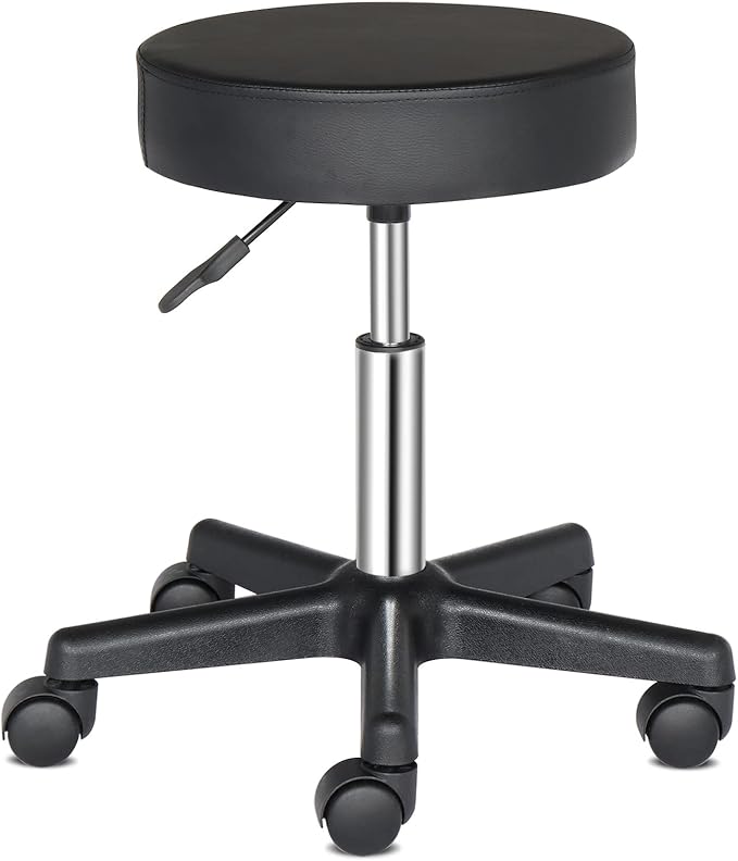 Round Rolling Bar Stool PU Leather with Wheels and Foot Rest, Height Adjustable Task Work Chair for Salon Spa Office Chairs