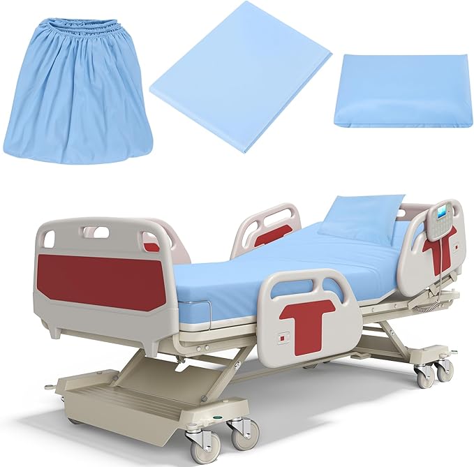 Moukeren 3 Pcs Hospital Bed Sheets Set Deep Pocket Fitted Sheet 36 with Elastic All Around Easy Care Knitted Jersey for Home/Nursing Home (Blue)