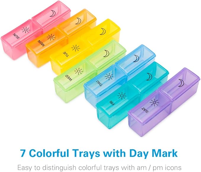 BUG HULL Pill Organizer 2 Times a Day, Large Weekly Pill Box AM PM, 7 Day Pill Case, Day and Night Vitamin Containers for Vitamins, Pill Holder for Supplements