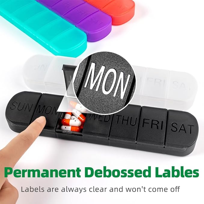 2 PCS Weekly Pill Organiser 1 Times a Day, Arthritis Friendly Travel Pill Case, BPA-Free Pill Box 7 Day, Large Compartments to Hold Vitamins Supplements Medicine (Purple)