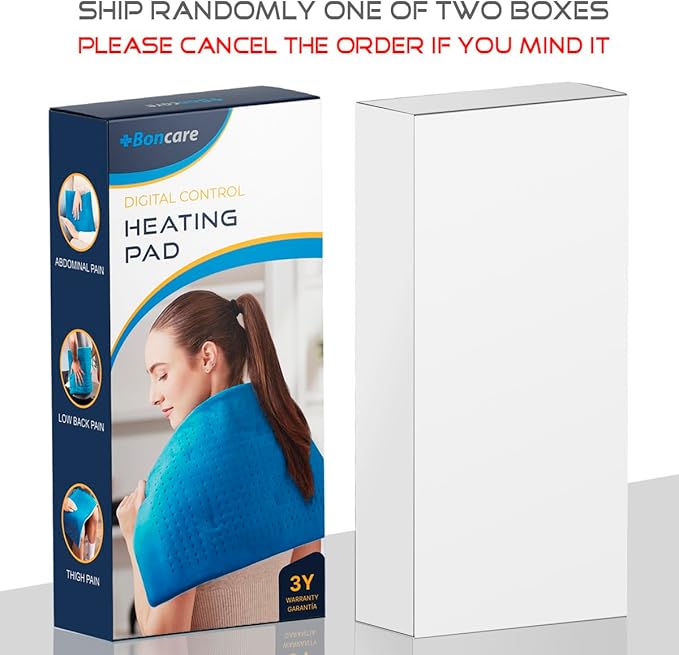 Boncare® Large Heating Pad for Back Pain Relief and Cramps with Auto Shut Off & 4 Temperature Settings, Fast Heat up Instant Comfort and Ultra Soft Velvet Plush Machine Washable (Blue, 12"x24")