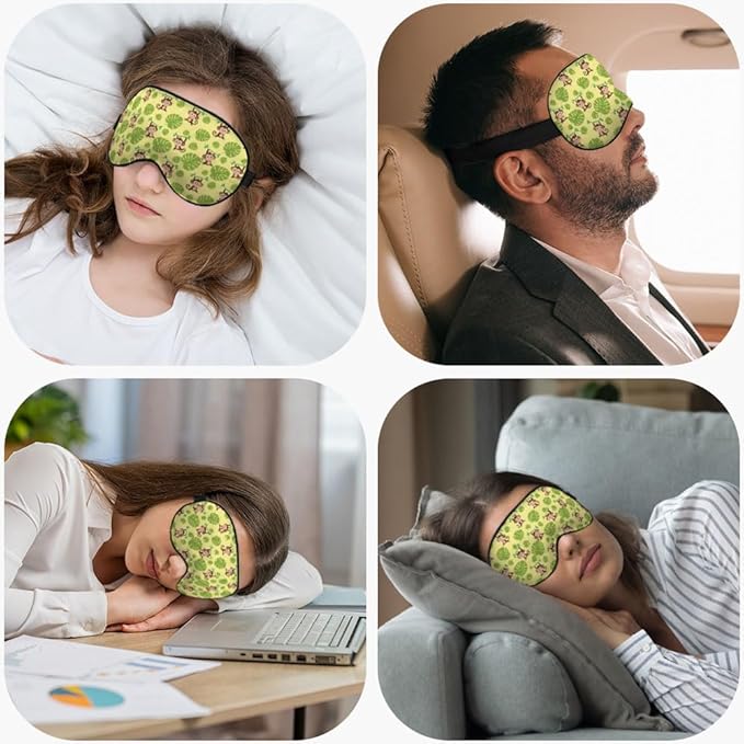 Funny Monkey Silk Eye Mask Sleep Mask Brown Monkeys Animal Green Tropical Leaves Eye Mask with Adjustable Strap Lightweight for Women Work Travel Night Sleep