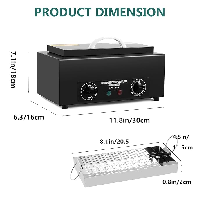 Professional Nail Tool Sterilizer Box, 2.2L Dry Heat Cleaning Cabinet with Temperature Control, Timer for Manicure Pedicure SPA Salon Barber Equipment (Black)