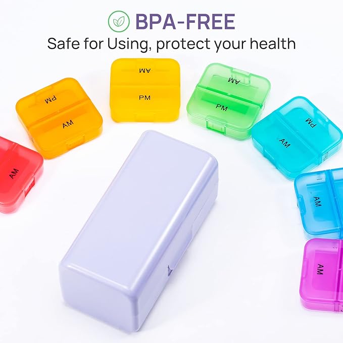 Zoksi Weekly Pill Organizer 2 Times a Day, Purple 7 Day Am Pm Pill Box, Daily Am Pm Pill Organizer 7 Day, Portable Vitamin Pill Case, Weekly Pill Box for Fish Oils, Vitamin, Supplement