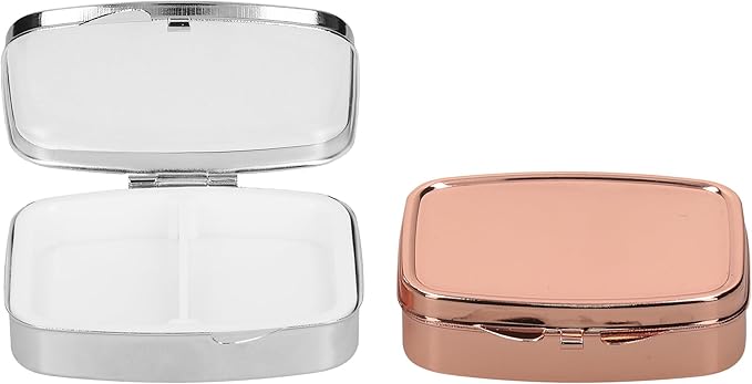 kwmobile 2 Compartment Pill Box - Set of 2X Stainless Steel Travel Box Organizer for Tablets and Prescriptions - Silver/Rose Gold