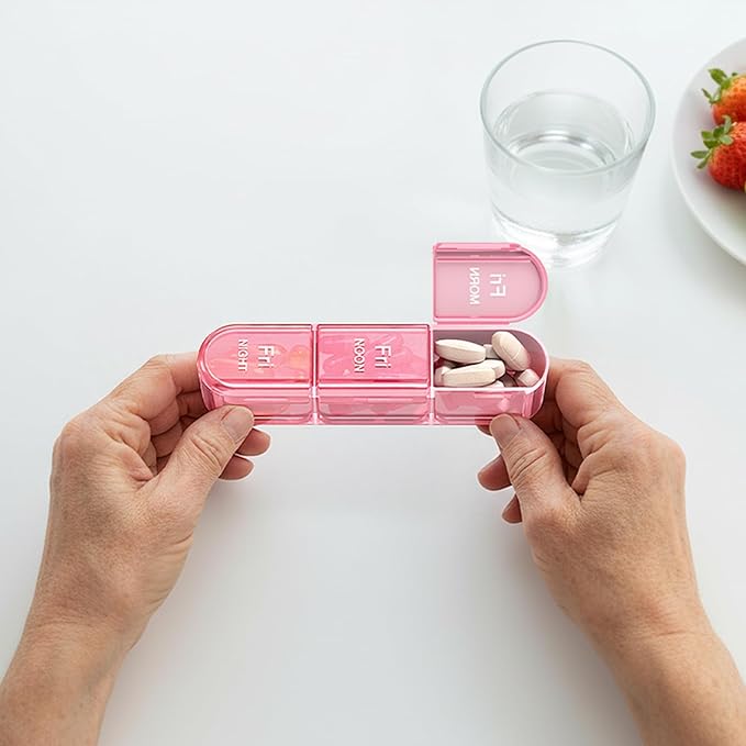 Daviky Pill Organizer 3X a Day, Weekly Pill Box 7 Day, Travel Pill Case with Large Containers, 3 Times Medcine Organizer for Vitamins, Medication, Supplements and Fish Oils (Pink)