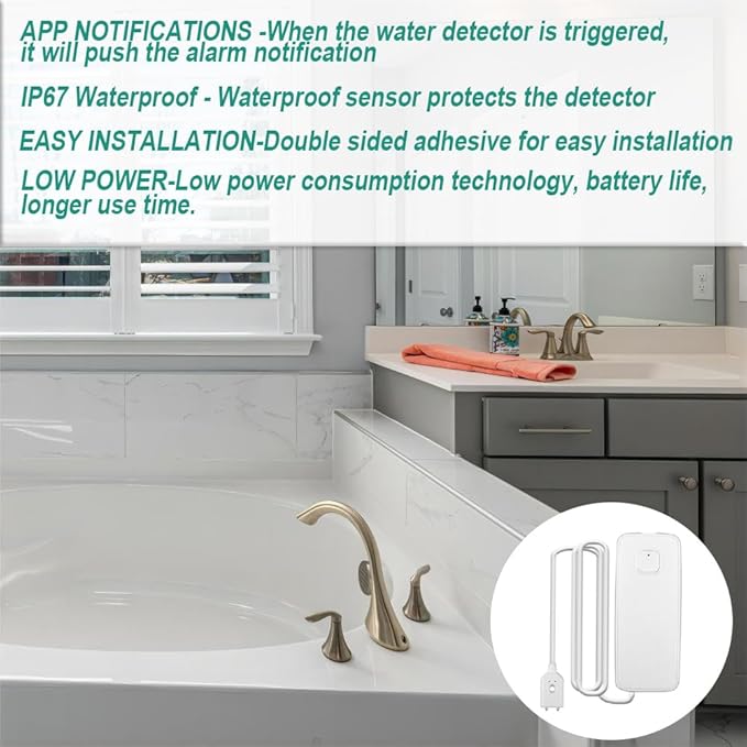 3PCS WiFi Water Leak Detector Kit, 80dB Water Sensor Alarm, Sump Pump Leakage Alarm, TUYA APP Free Remote Monitoring for Water Leakage, SMS and Phone Notification Can Be Enabled, AAA Battery Powered