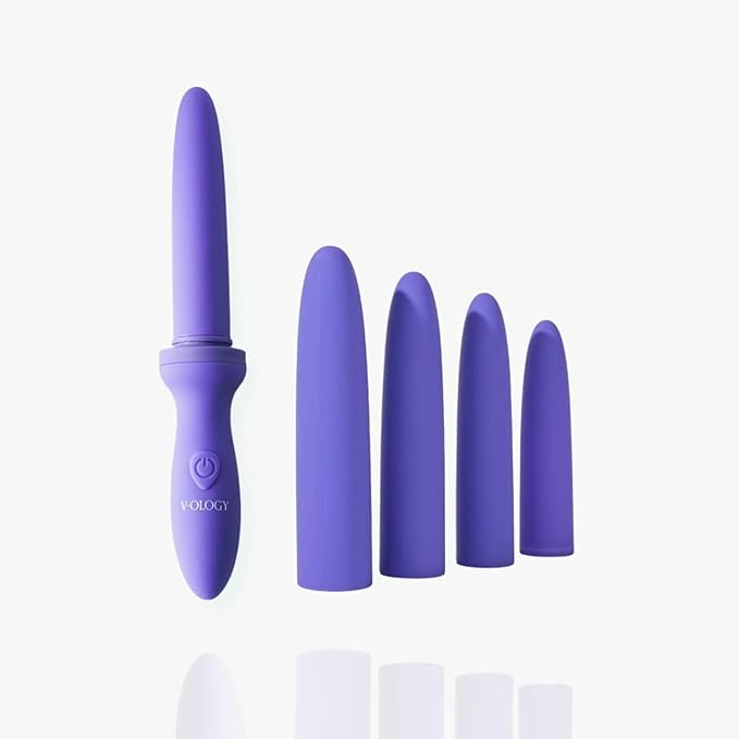 Silicone Dilator Pelvic Floor Exercise Kit, 6 Piece Set, Purple Pelvic Floor Muscle Trainer| Vibrating Kegel Exerciser with Lubricant, Bonus Sleeve & Storage Pouch