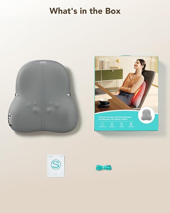 SKG TS700 Cordless Full Back Massager for Pain Relief Deep Tissue Up and Down 4D Shiatsu Back Massager with Heat Gifts for Men and Women Dad Mom Grandpa