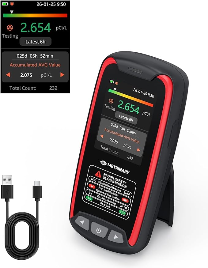 Radon Detector for Home, Portable Radon Monitor with TFT Color Display, Rechargeable Radon Tester Quick Result 6 Hour, 504 Days Data Storage with Audible & Visual Alarm (pCi/L or Bq/m³)
