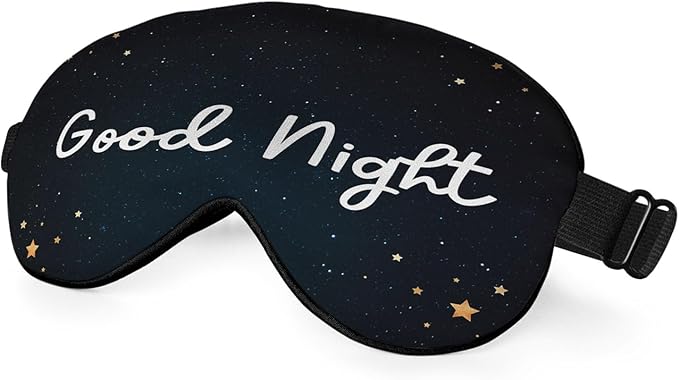 Good Night Silk Sleep Mask with Adjustable Strap for Travel, Nap, Shift Work, Office - Black