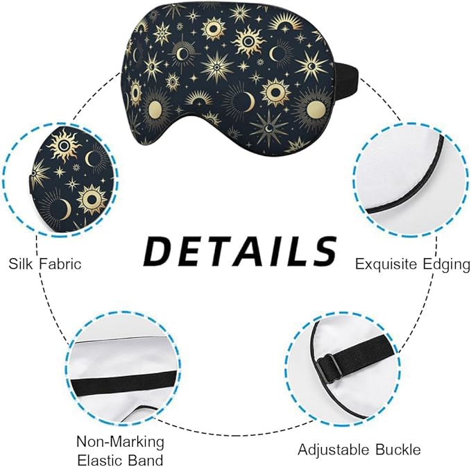 Mystical Night Eye Mask Sleeping Mask Gold Sun Moon and Stars Space Galaxy Black Sleep Masks Silky Soft Eye Cover for Women Men Shading Blindfold for Air Travel Sleeping