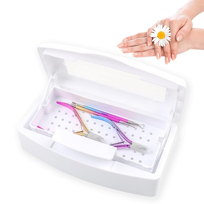 Nail Tool Sterilizer Box, Plastic Sterilizing Tray, Plastic Clean Sterilizing Box Storage Organizer for Nail, Tweezers, Eyelash Extensions, Hair Salon, Spa & Cutter Manicure Equipment(White)