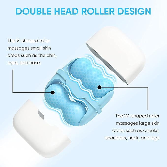 2-in-1 Ice Roller for Face Skin Care Tool Personal Skin Cooling Ice Roller Therapy Tools, Cold Facial Roller Massager for Eye Puffiness, Migraine, TMJ Pain Relief & Minor Injury (Blue)