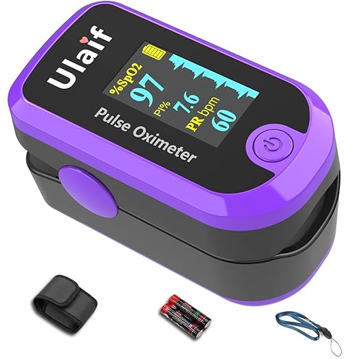 Pulse Oximeter, OLED Display Oxygen Monitor Fingertip, Blood Oxygen Saturation Monitor (SpO2) with Carrying Case, Batteries and Lanyard