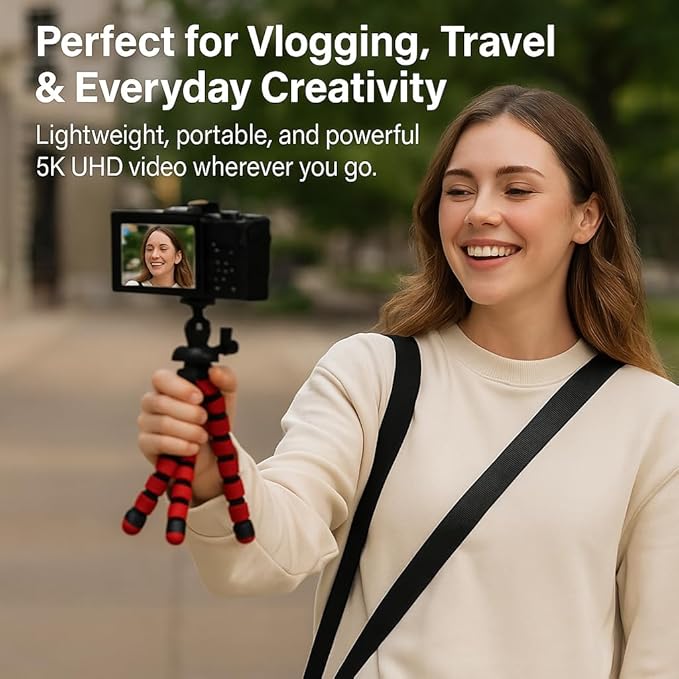 4K/5K Digital Camera – 75MP Vlogging Camera for YouTube, 180° Flip Screen, 18X Zoom, WiFi – Pink Pro Kit with 64GB Card, Tripod, Case, Macro/Wide Lens & UV Filter