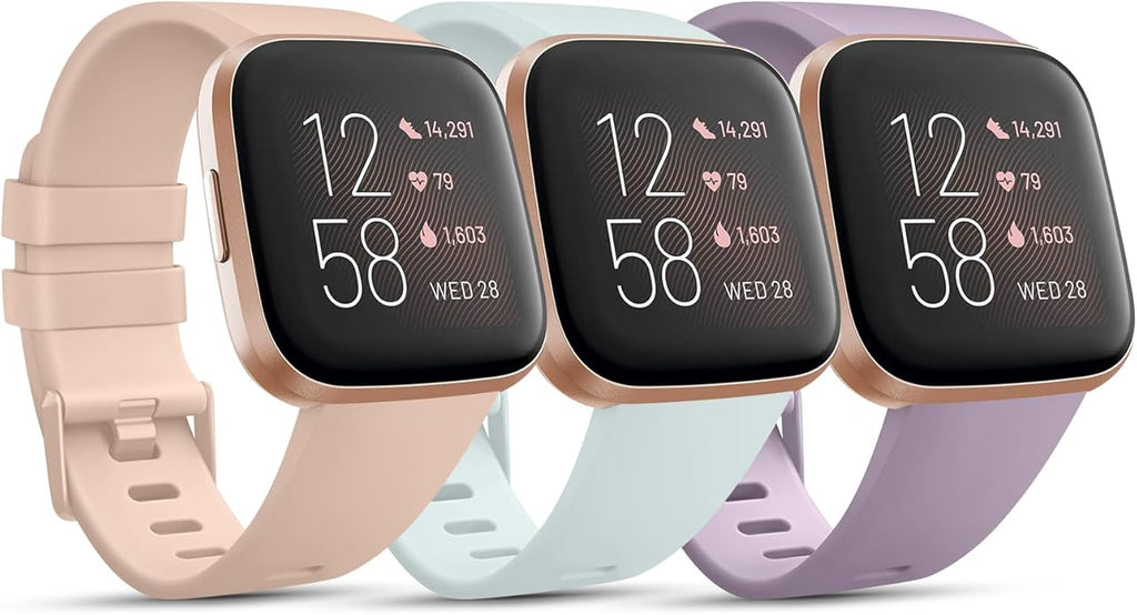 3 Pack Sport Bands Compatible with Fitbit Versa Bands, Classic Soft Sport Replacement Wristbands for Fitbit Versa 2 Smart Watch Women Men