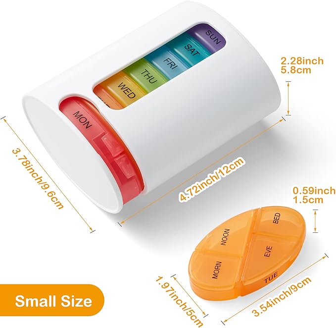 Weekly Pill Organizer 4 Times-A-Day, Portable 7 Day Pill Box Case with Large Separate Compartments to Hold Medication, Vitamins, Fish Oil and Supplements - Great for Travel