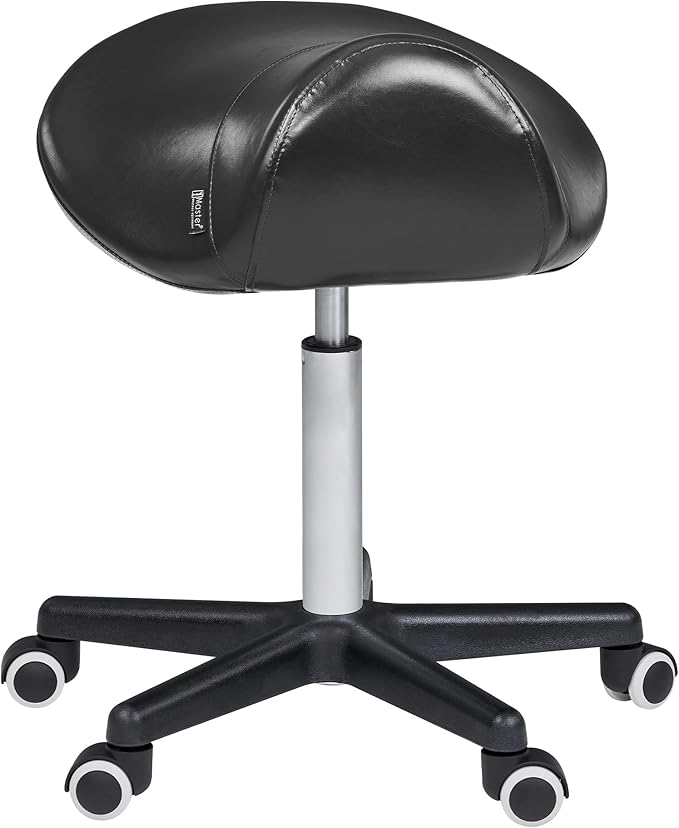 Master Massage Ergonomic Saddle Stool – Hydraulic Swivel Rolling Chair for Salon, Clinic, Tattoo, Dentist, Spa, Workshop, and Office – Black