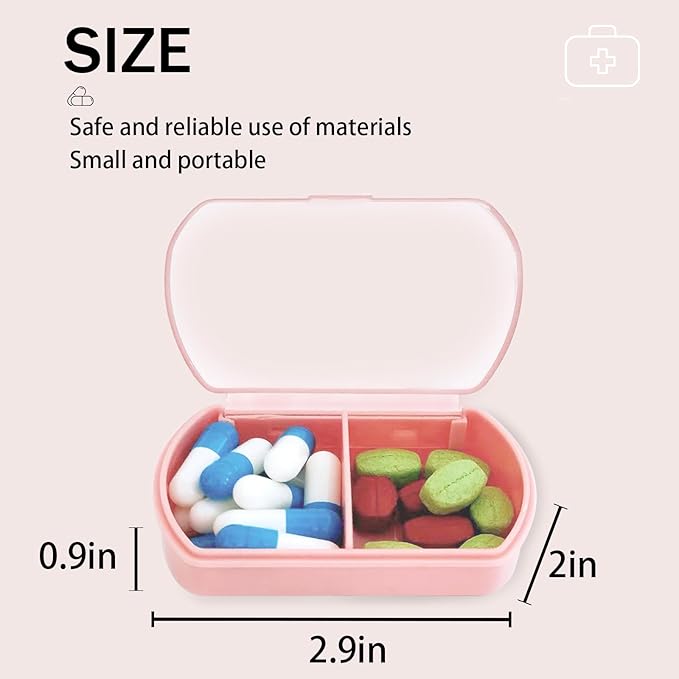 6PCS Small Pill Case Travel Pill Box Cute Pill Organizer for Purse Portable Daily Medicine Organizer 2 Compartment Pill Holder for Vitamins, Fish Oil, Supplements