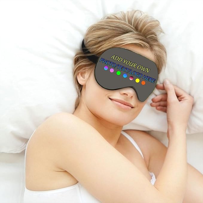 Personalized Eye Mask, Custom Eyeshade Blindfold Add Your Design Image Text Customized Eye Cover with Adjustable Strap for Sleeping Travel Work Naps Blocks Light, Grayish Yellow