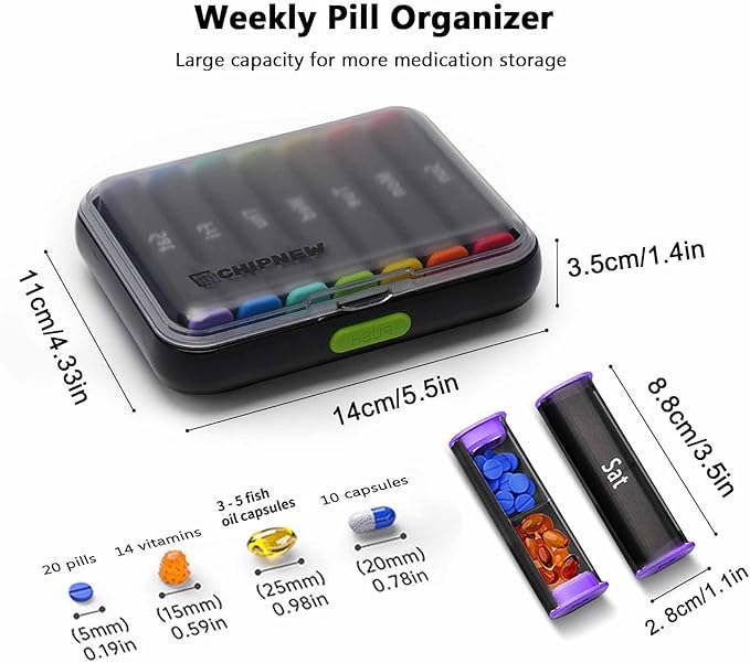 Pill Organizer 2 Times a Day - CHIPNEW Food Grade & Waterproof Medicine Organizer - 7 Day Large Detachable Travel Pill Box-Pill Container, Holder for Supplements, Vitamins, and Medications(White)