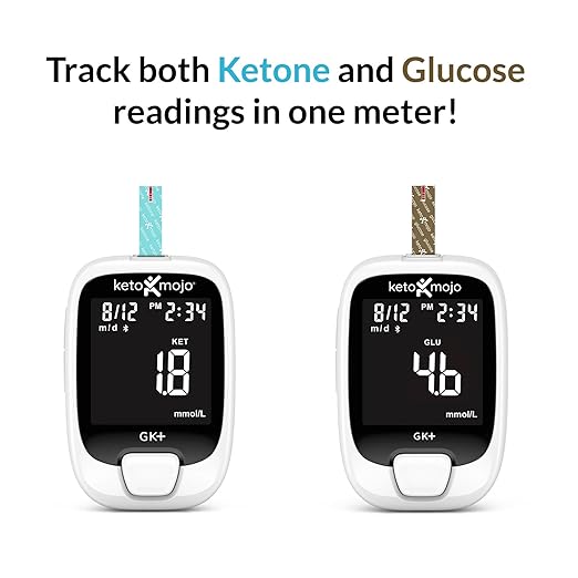 Keto-Mojo GK+ Glucose & Ketone Testing Kit with 140 Test Strips – Advanced Bluetooth Meter with Free App for Ketosis Diabetes & Metabolic Support – Includes 70 Glucose + 70 Ketone Strips