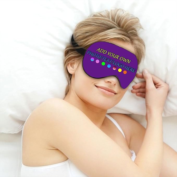 Personalized Eye Mask, Custom Eyeshade Blindfold Add Your Design Image Text Customized Eye Cover with Adjustable Strap for Sleeping Travel Work Naps Blocks Light, Purple