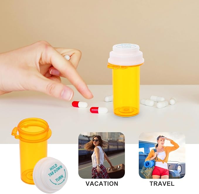 Beaupretty 10Pcs Travel Pill Bottle Organizer with Child Resistant Caps Small Plastic Medicine Containers Portable Pill Case Storage Box
